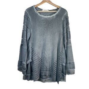 Simply Couture Knit Sweater Top Womens Size 1X Slate Gray Long Sleeve Lagenlook